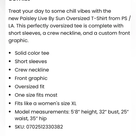 Ps / La Live By Sun Paisley Oversized Grey Graphic Short Sleeved Tee Shirt - Picture 11 of 11